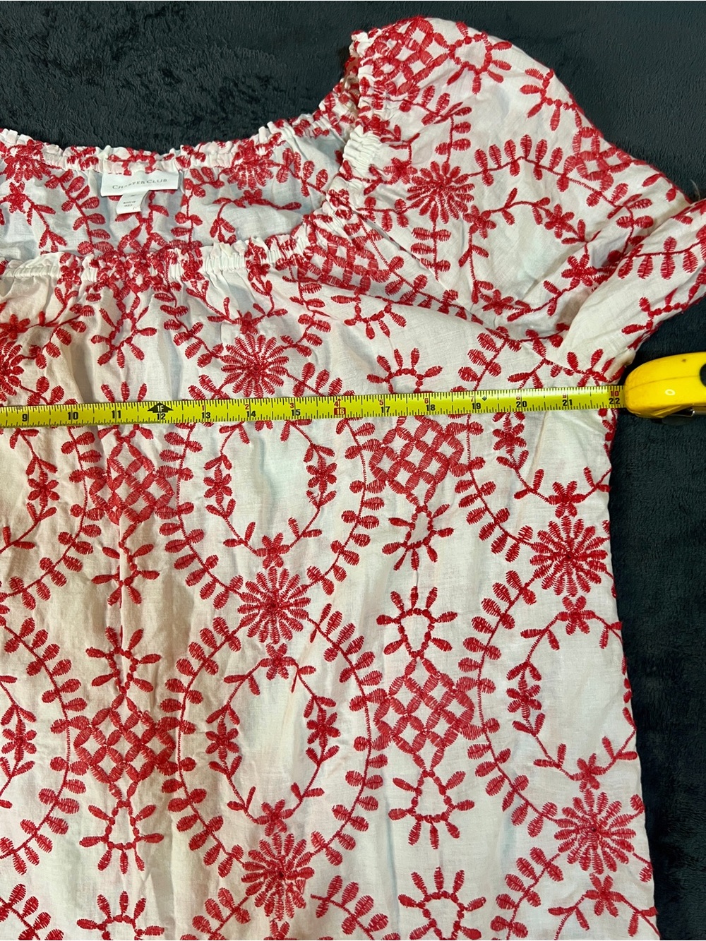 Charter Club Wms Red Cotton Eyelet Embroidered Scalloped Boho Peasant Top M - Picture 8 of 11